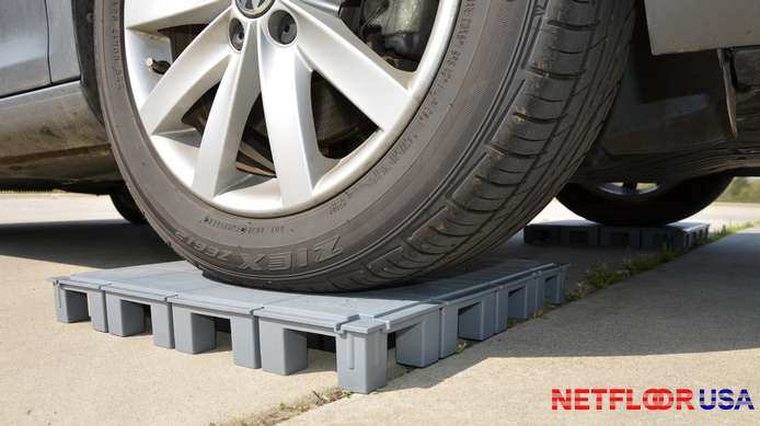 Netfloor USA ECO Cable Management Access Floor - Testing Strength By Driving a Car On Floor Panel